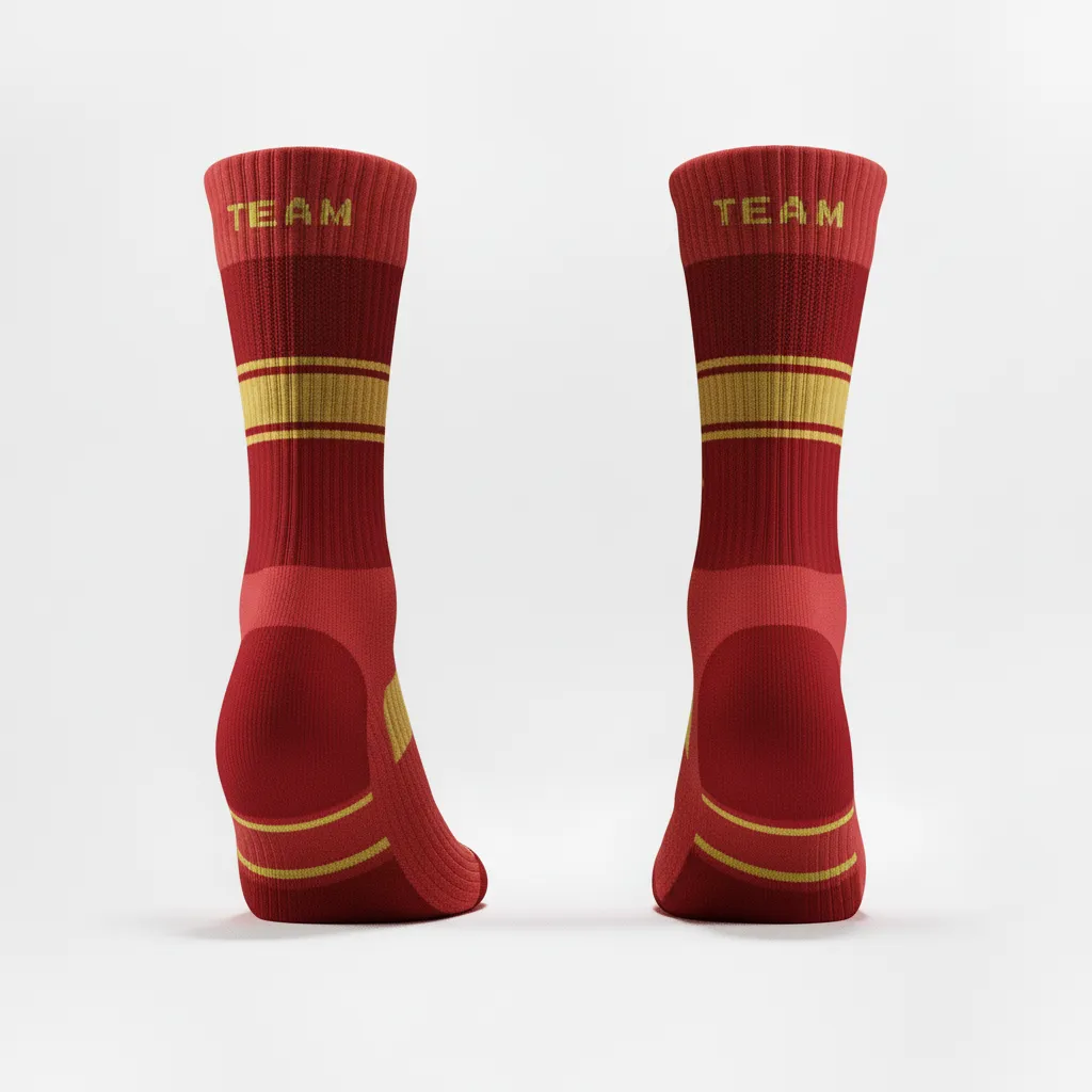 Custom Volleyball Socks - Red, Gold - Crew Socks Cardinal Vegas Warrior Stripe - Back View - HAMCO Sports Inc.