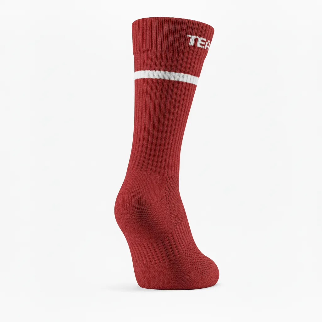 Custom Volleyball Socks - Red, White - Crew Socks Cardinal Minimalist Accent - Back View - HAMCO Sports Inc.