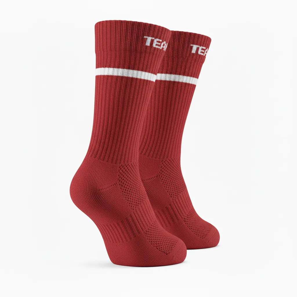 Custom Volleyball Socks - Red, White - Crew Socks Cardinal Minimalist Accent - Front View - HAMCO Sports Inc.
