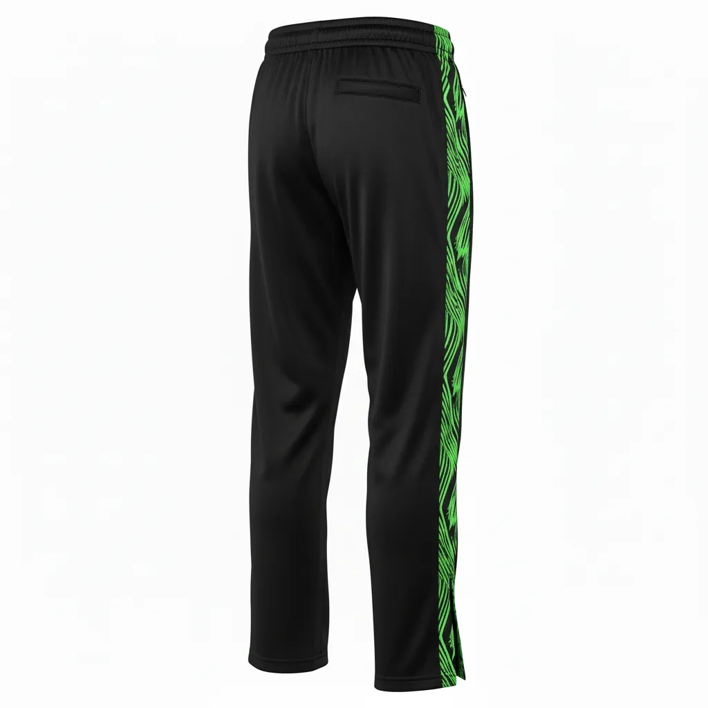 Custom Volleyball Sweat Pant - Black, Green - Warmup Pants Neon Wave Pattern - Back View - HAMCO Sports Inc.