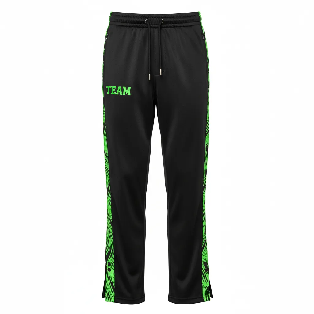 Custom Volleyball Sweat Pant - Black, Green - Warmup Pants Neon Wave Pattern - Front View - HAMCO Sports Inc.