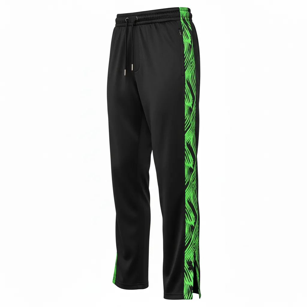 Custom Volleyball Sweat Pant - Black, Green - Warmup Pants Neon Wave Pattern - Side View - HAMCO Sports Inc.
