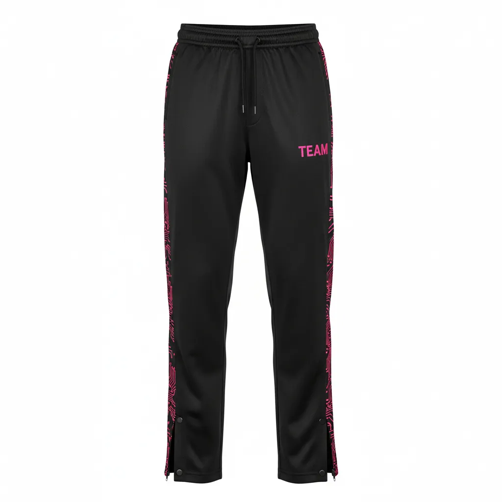Custom Volleyball Sweat Pant - Black - Warmup Pants Neon Pink Circuit Pattern - Front View - HAMCO Sports Inc.