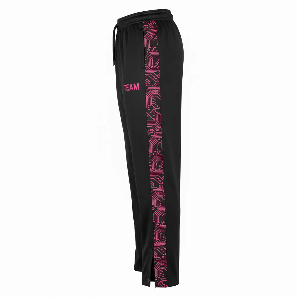 Custom Volleyball Sweat Pant - Black - Warmup Pants Neon Pink Circuit Pattern - Side View - HAMCO Sports Inc.