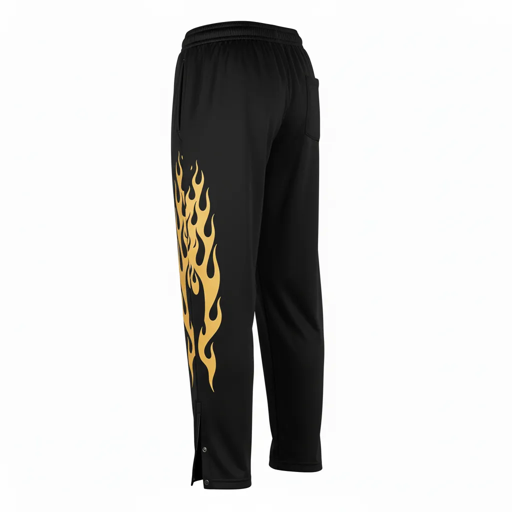 Custom Volleyball Sweat Pant - Black, Gold - Warmup Pants Vegas Flame Design - Back View - HAMCO Sports Inc.