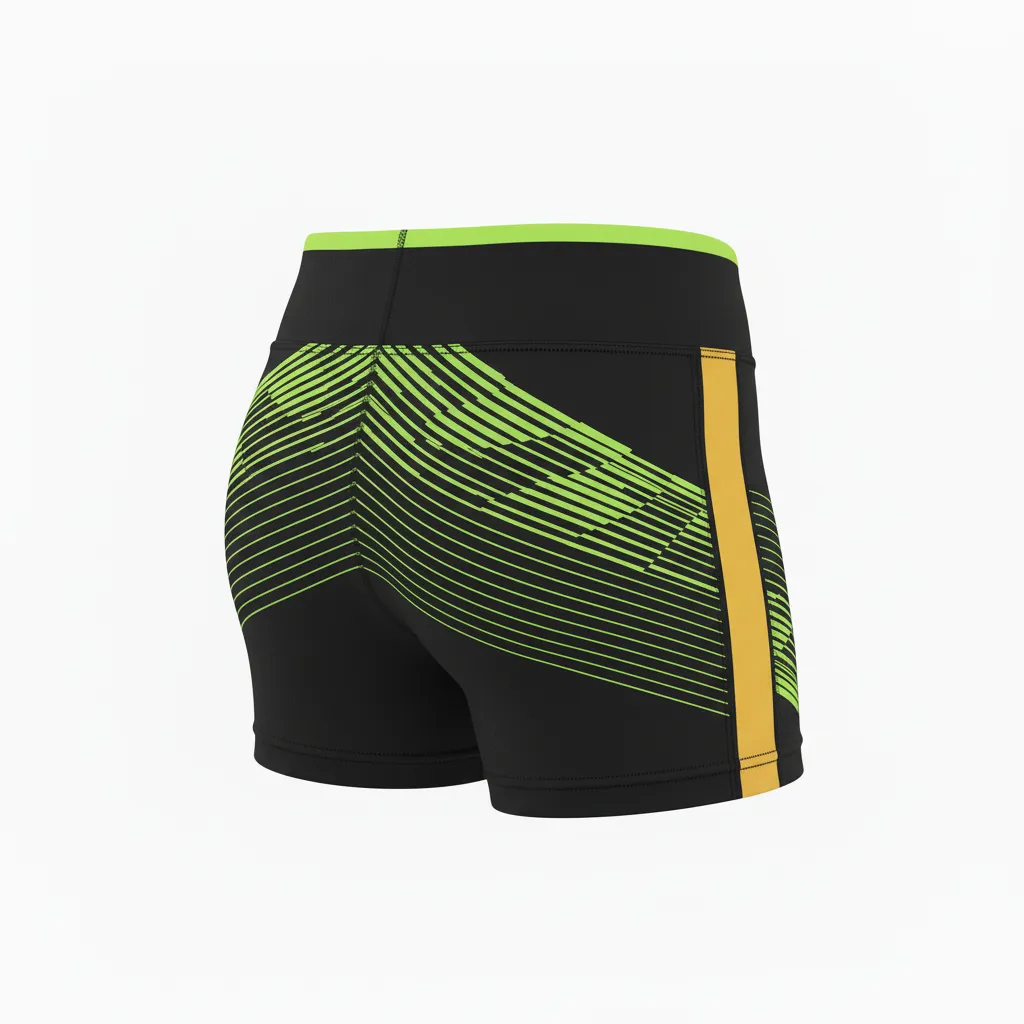 Custom Volleyball Volleyball Competition Shorts - Black, Green - Competition Shorts Neon Wave Pattern - Back View - HAMCO Sports Inc.