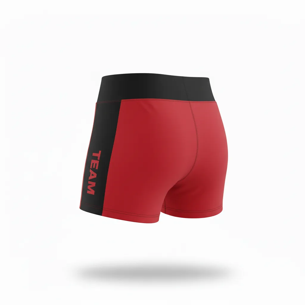 Custom Volleyball Volleyball Competition Shorts - Red, Black - Competition Shorts Cardinal Slash Design - Back View - HAMCO Sports Inc.