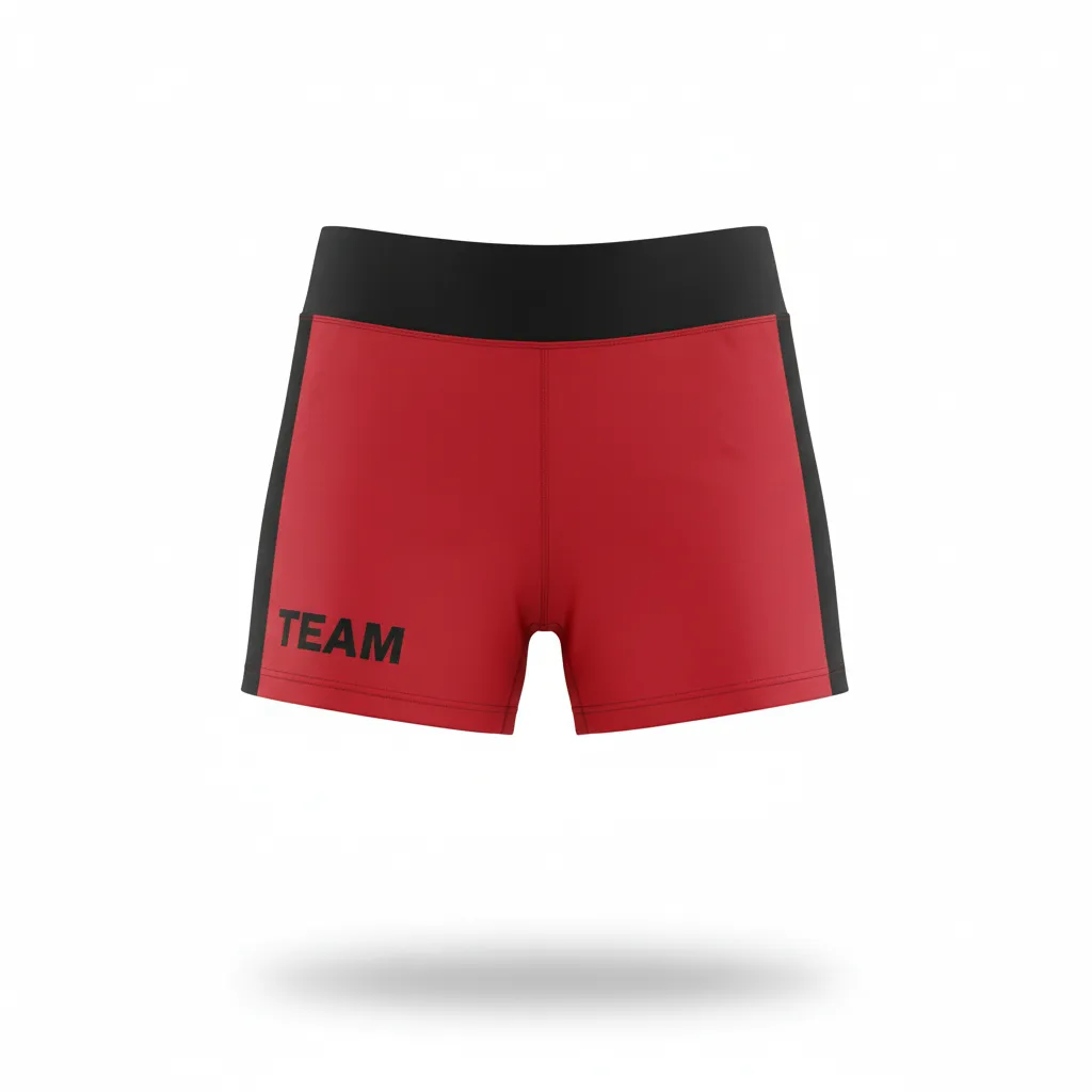 Custom Volleyball Volleyball Competition Shorts - Red, Black - Competition Shorts Cardinal Slash Design - Front View - HAMCO Sports Inc.