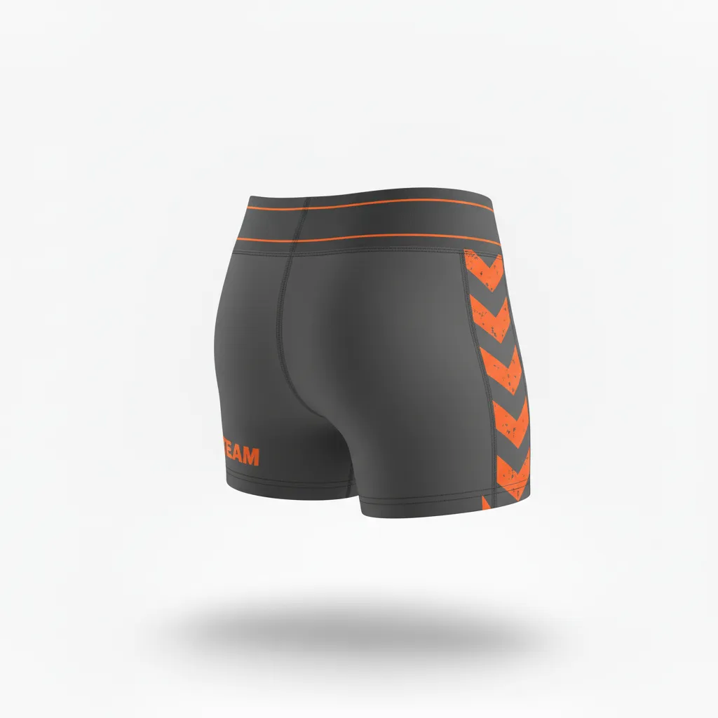 Custom Volleyball Volleyball Competition Shorts - Grey, Orange - Competition Shorts Charcoal Neon Burst - Back View - HAMCO Sports Inc.