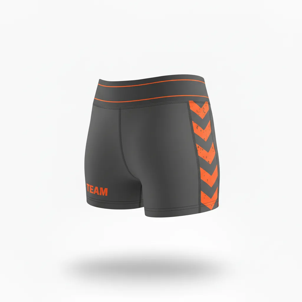 Custom Volleyball Volleyball Competition Shorts - Grey, Orange - Competition Shorts Charcoal Neon Burst - Front View - HAMCO Sports Inc.
