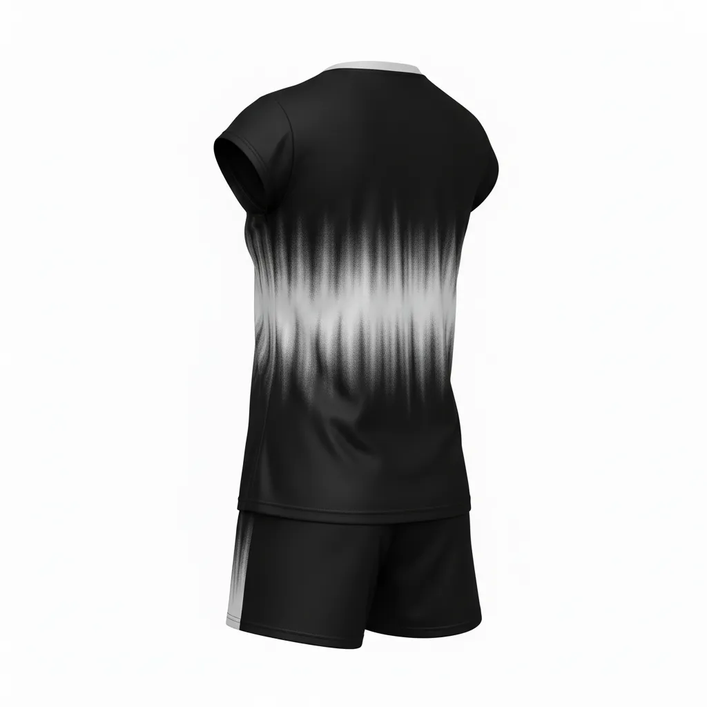 Custom Volleyball Volleyball Uniform - Black, Silver - Complete Uniform Metallic Fade - Back View - HAMCO Sports Inc.