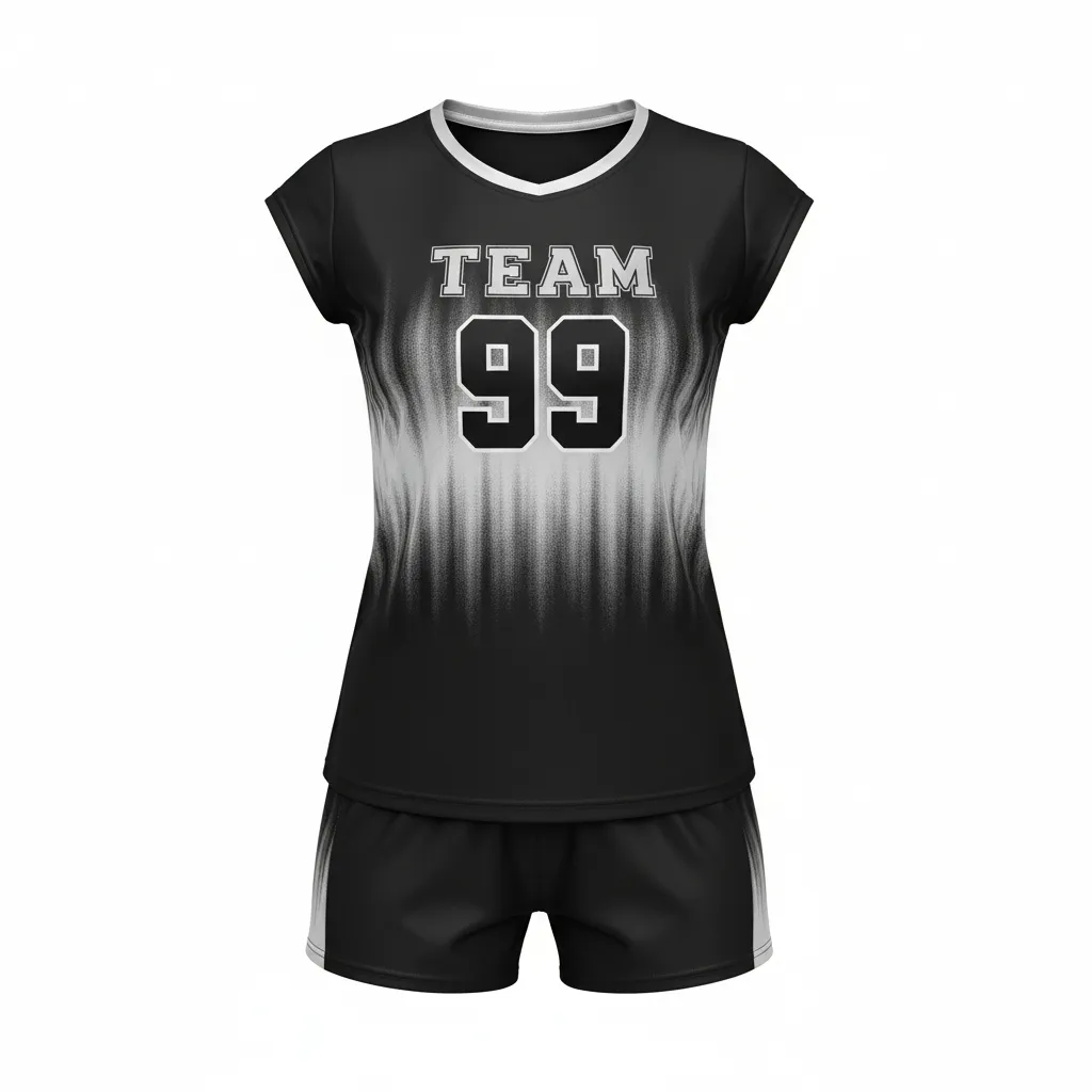 Custom Volleyball Volleyball Uniform - Black, Silver - Complete Uniform Metallic Fade - Front View - HAMCO Sports Inc.