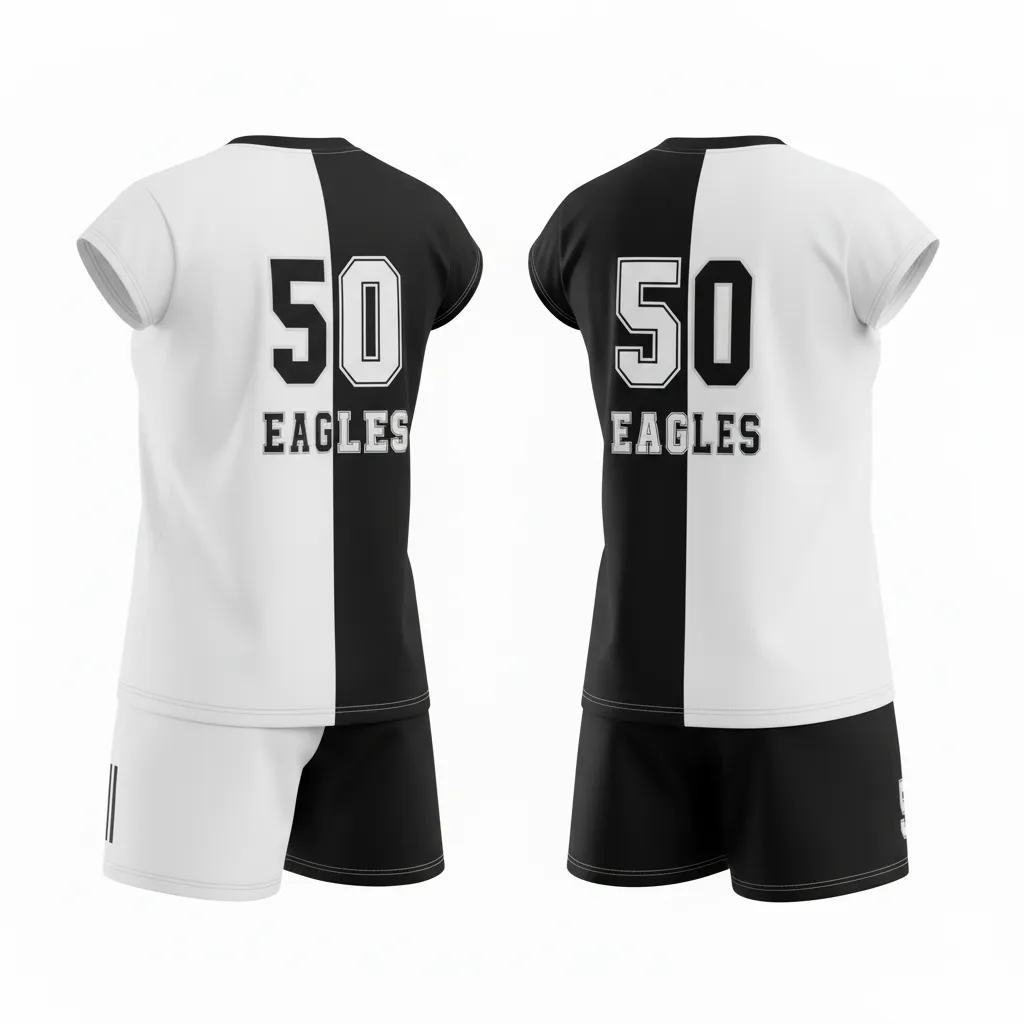 Custom Volleyball Volleyball Uniform - Black, White - Complete Uniform Half And Half - Back View - HAMCO Sports Inc.