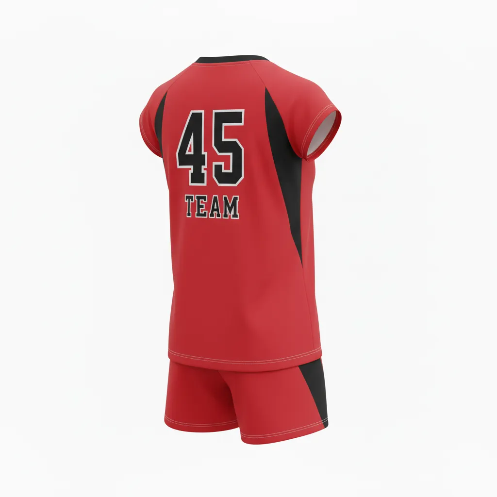 Custom Volleyball Volleyball Uniform - Red, Black - Complete Uniform Cardinal Slash Design - Back View - HAMCO Sports Inc.