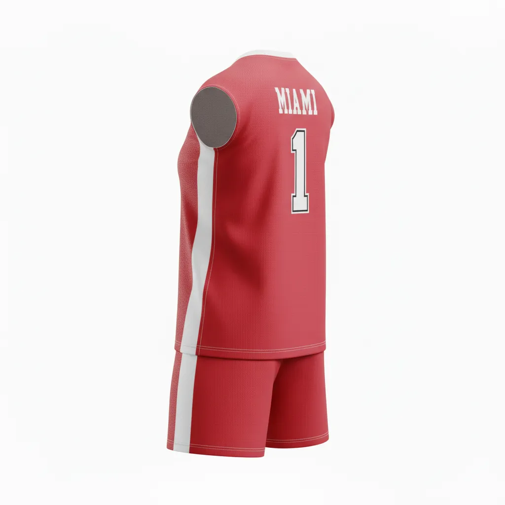 Custom Volleyball Volleyball Uniform - Red, White - Complete Uniform Cardinal Minimalist Accent - Back View - HAMCO Sports Inc.