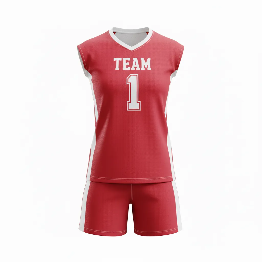 Custom Volleyball Volleyball Uniform - Red, White - Complete Uniform Cardinal Minimalist Accent - Front View - HAMCO Sports Inc.