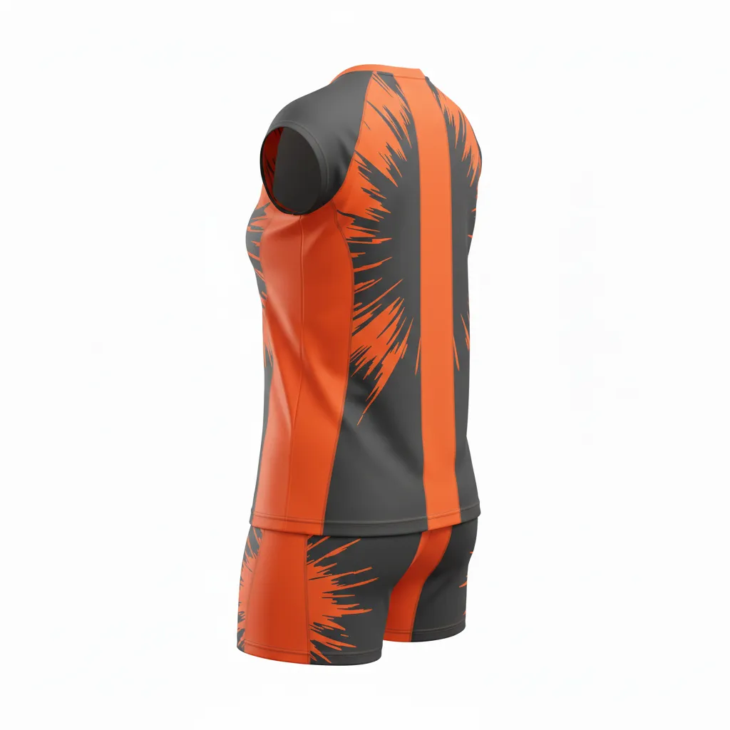 Custom Volleyball Volleyball Uniform - Grey, Orange - Complete Uniform Charcoal Neon Burst - Back View - HAMCO Sports Inc.