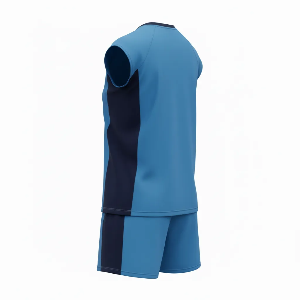 Custom Volleyball Volleyball Uniform - Blue, Navy - Complete Uniform Columbia Color Block - Back View - HAMCO Sports Inc.