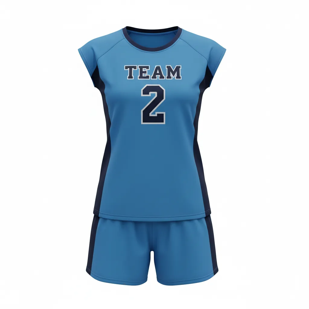 Custom Volleyball Volleyball Uniform - Blue, Navy - Complete Uniform Columbia Color Block - Front View - HAMCO Sports Inc.
