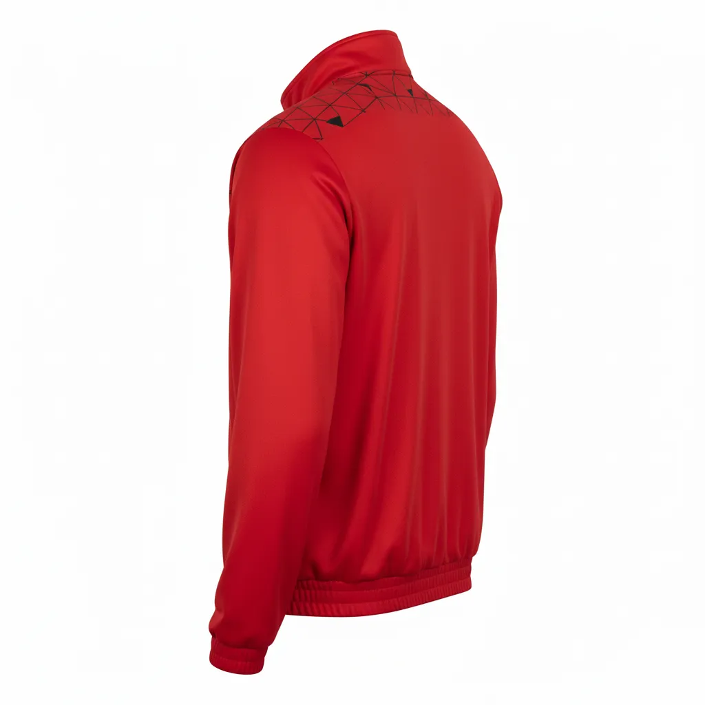 Custom Volleyball Warm Up Jacket - Red, Black - Warmup Jacket Athletic Geometric Triangles - Back View - HAMCO Sports Inc.
