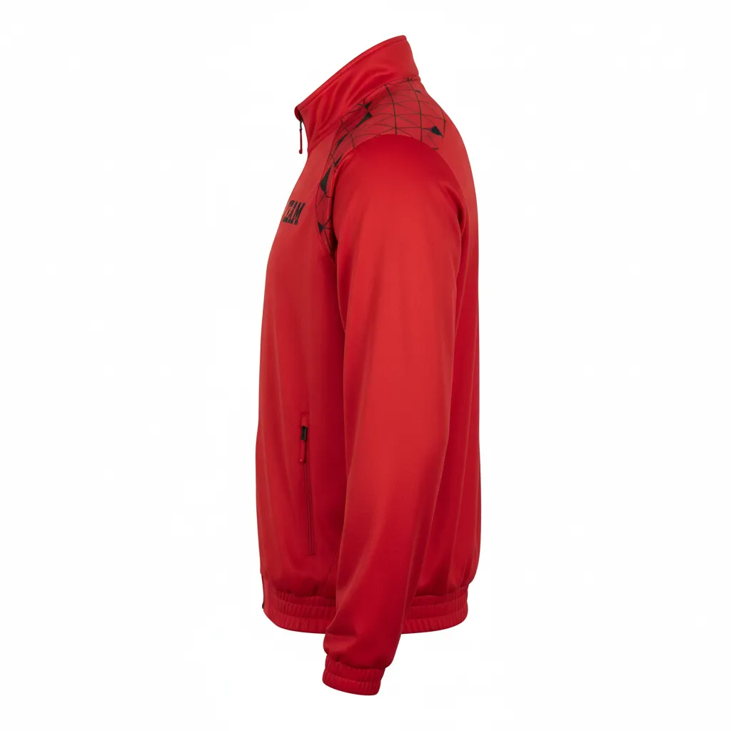 Custom Volleyball Warm Up Jacket - Red, Black - Warmup Jacket Athletic Geometric Triangles - Side View - HAMCO Sports Inc.