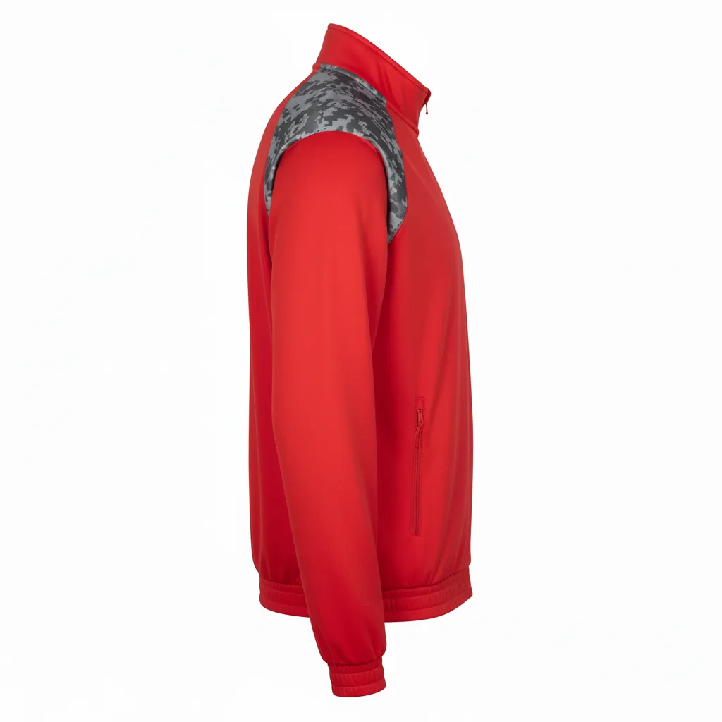 Custom Volleyball Warm Up Jacket - Red, Grey - Warmup Jacket Athletic Camo Pattern - Back View - HAMCO Sports Inc.