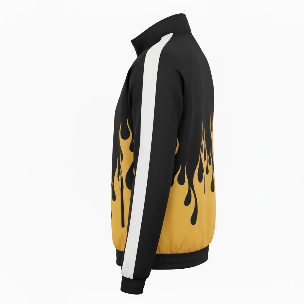 Custom Volleyball Warm Up Jacket - Black, Gold - Warmup Jacket Vegas Flame Design - Back View - HAMCO Sports Inc.