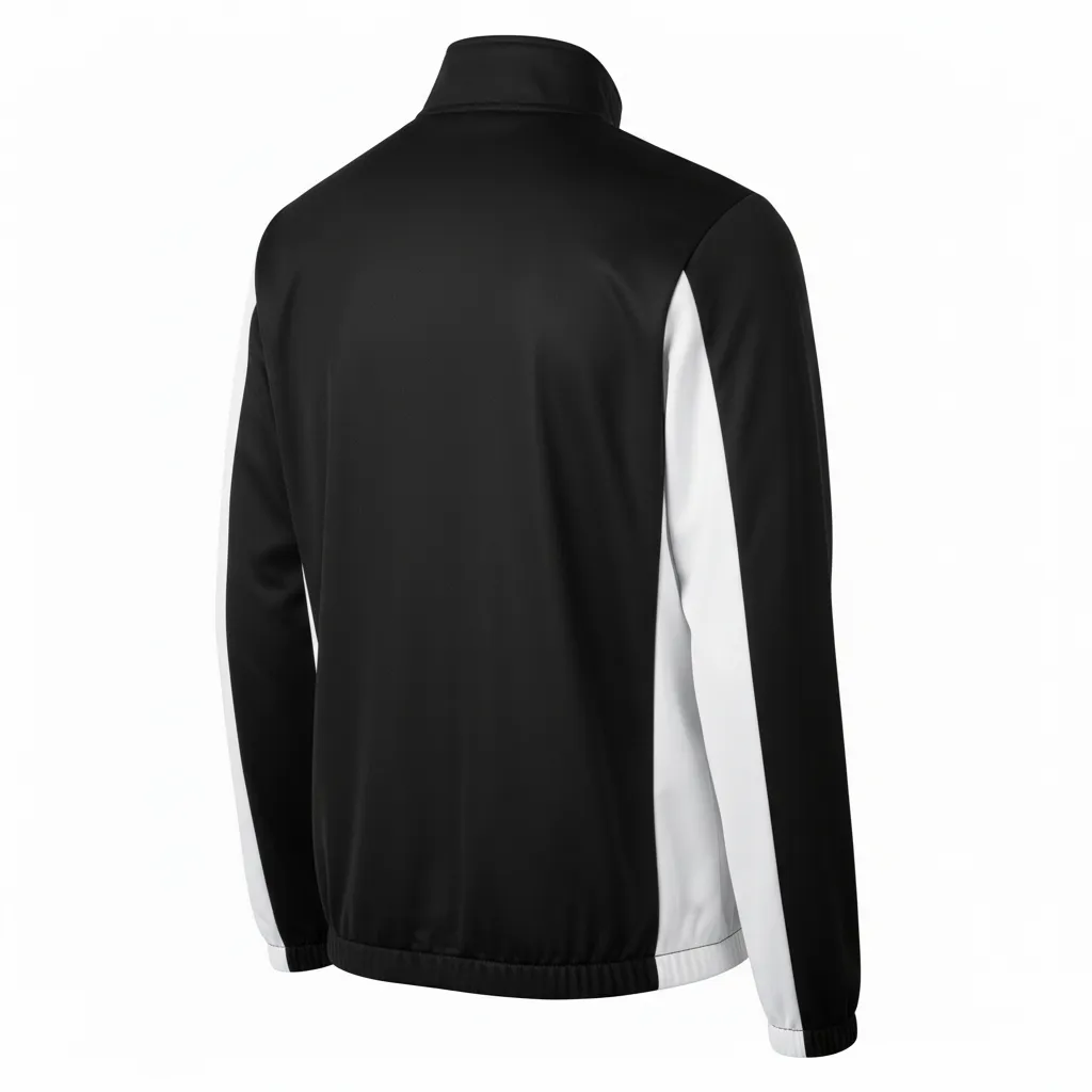Custom Volleyball Warm Up Jacket - Black, White - Warmup Jacket Half And Half - Back View - HAMCO Sports Inc.