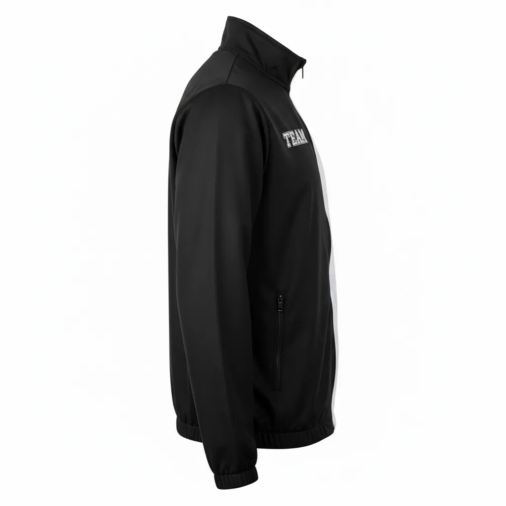 Custom Volleyball Warm Up Jacket - Black, White - Warmup Jacket Half And Half - Side View - HAMCO Sports Inc.