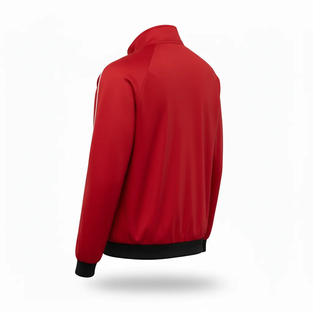 Custom Volleyball Warm Up Jacket - Red, White - Warmup Jacket Cardinal Minimalist Accent - Back View - HAMCO Sports Inc.