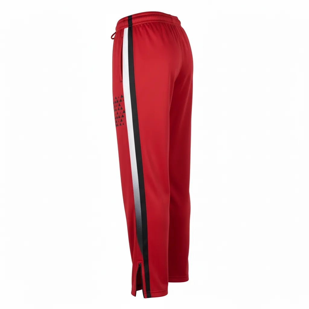 Custom Volleyball Warm Up Pant - Red, Black - Warmup Pants Athletic Geometric Triangles - Back View - HAMCO Sports Inc.