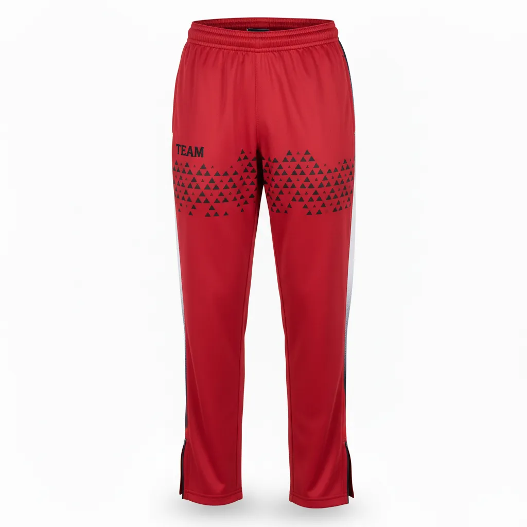Custom Volleyball Warm Up Pant - Red, Black - Warmup Pants Athletic Geometric Triangles - Front View - HAMCO Sports Inc.