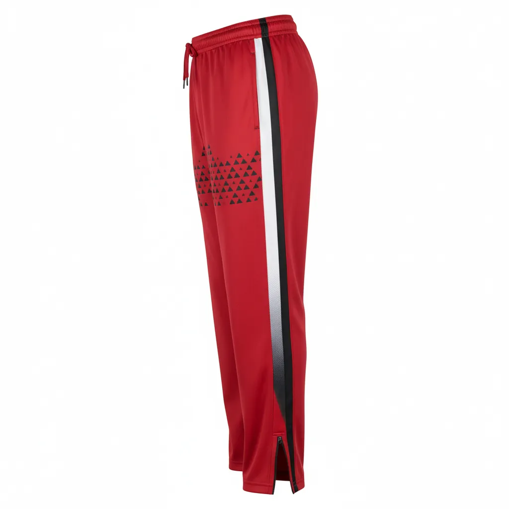 Custom Volleyball Warm Up Pant - Red, Black - Warmup Pants Athletic Geometric Triangles - Side View - HAMCO Sports Inc.