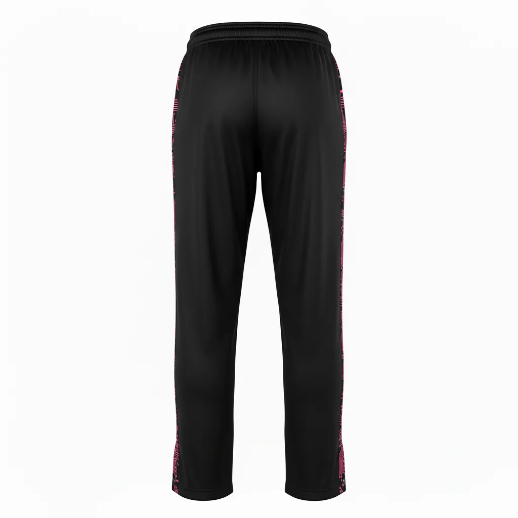 Custom Volleyball Warm Up Pant - Black - Warmup Pants Neon Pink Circuit Pattern - Back View - HAMCO Sports Inc.