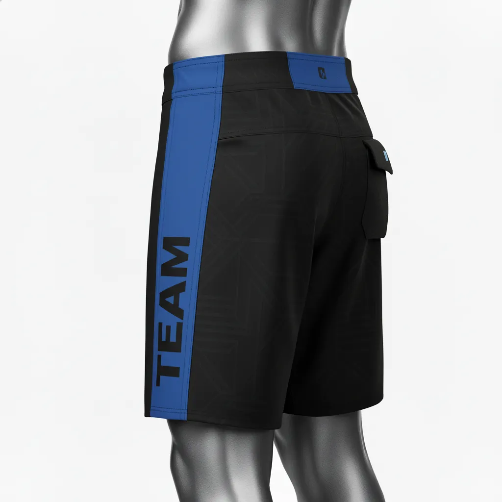 Custom Wrestling Board Style Fight Shorts - Black - Board Shorts Royal Panel - Front View - HAMCO Sports Inc.