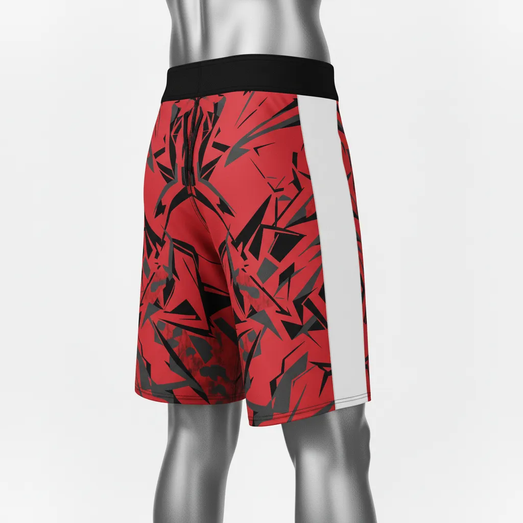 Custom Wrestling Board Style Fight Shorts - White - Board Shorts Cardinal Panel - Back View - HAMCO Sports Inc.