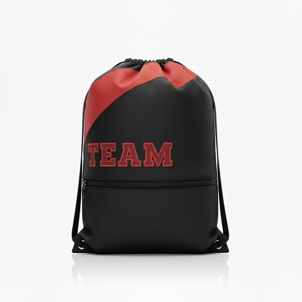 Custom Wrestling Cinch Bag - Black, Red - Cinch Bag Contrast Stripe - Back View - HAMCO Sports Inc.