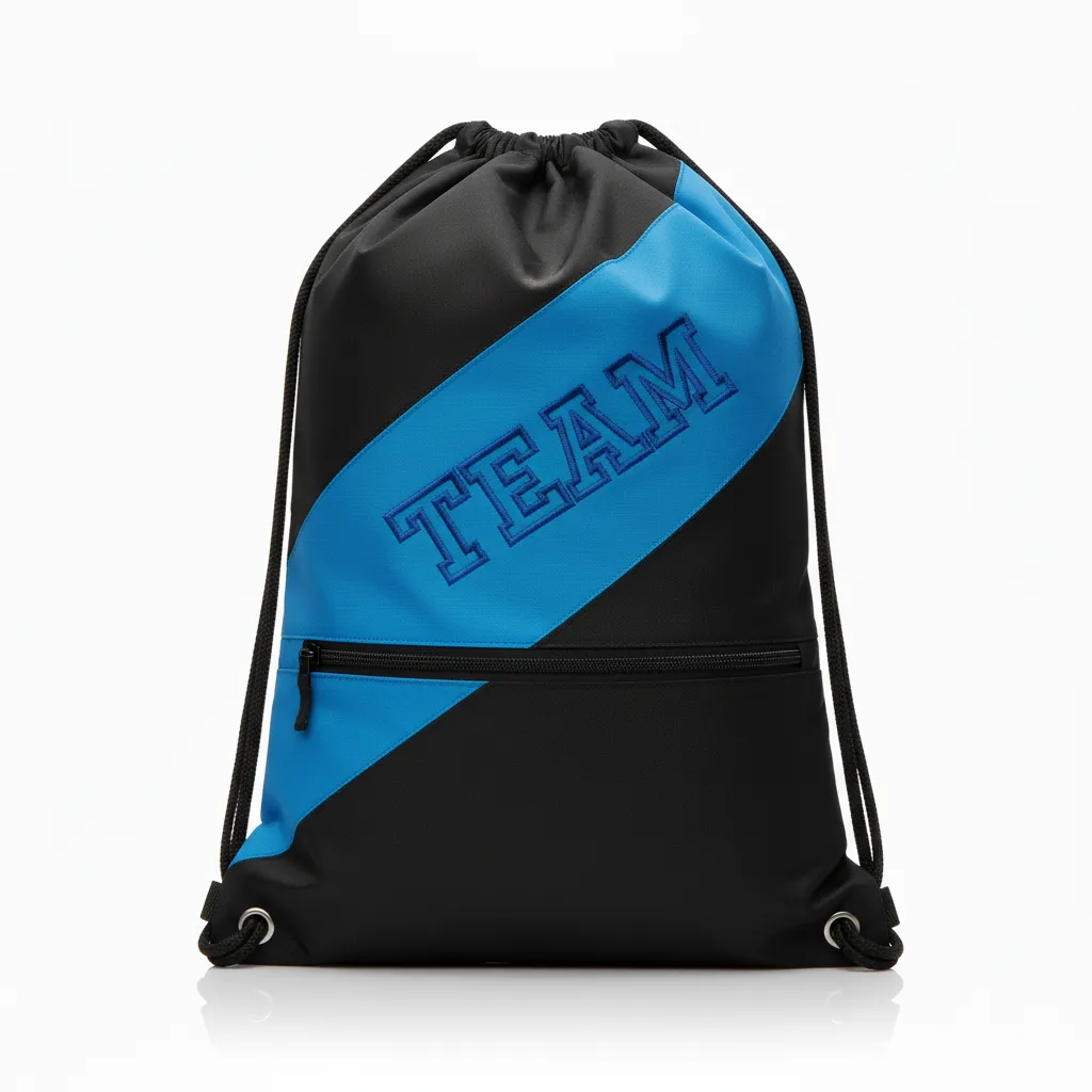 Custom Wrestling Cinch Bag - Black - Cinch Bag Royal Contrast Stripe - Front View - HAMCO Sports Inc.