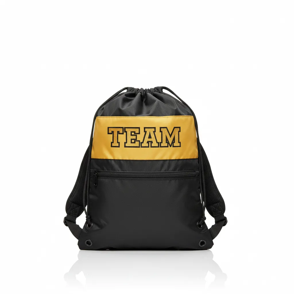 Custom Wrestling Cinch Bag - Black, Gold - Cinch Bag Vegas Front Panel - Front View - HAMCO Sports Inc.