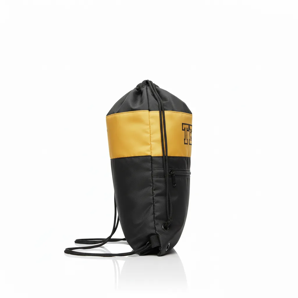 Custom Wrestling Cinch Bag - Black, Gold - Cinch Bag Vegas Front Panel - Side View - HAMCO Sports Inc.