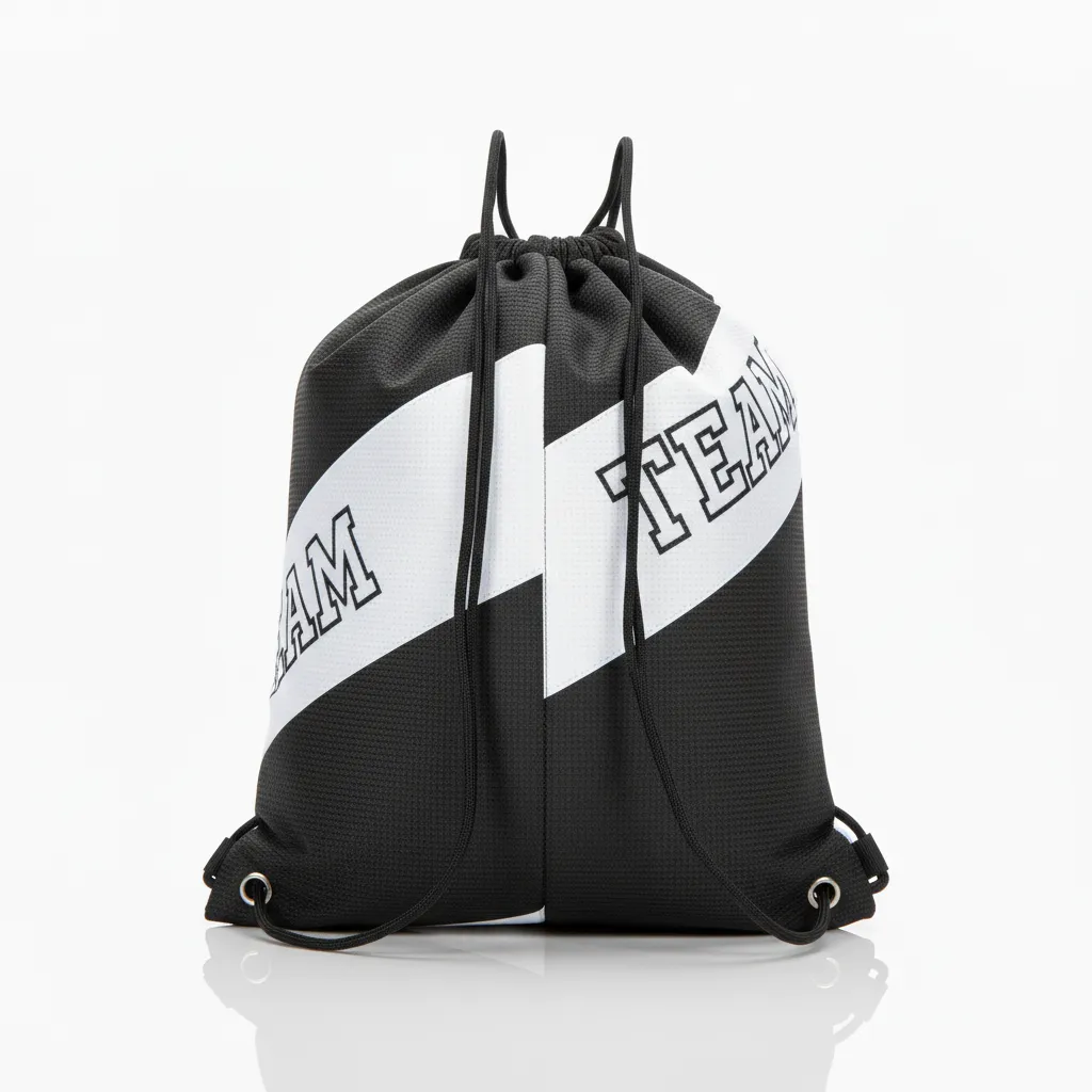 Custom Wrestling Cinch Bag - Black, White - Cinch Bag Contrast Stripe - Back View - HAMCO Sports Inc.