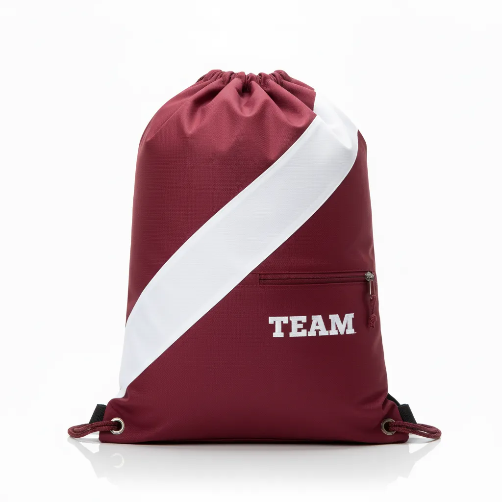 Custom Wrestling Cinch Bag - Burgundy, White - Cinch Bag Contrast Stripe - Front View - HAMCO Sports Inc.