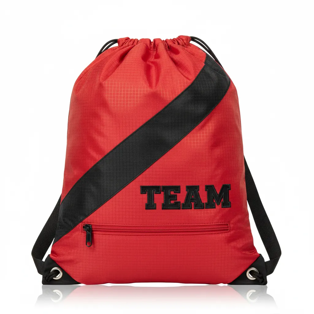 Custom Wrestling Cinch Bag - Black - Cinch Bag Cardinal Contrast Stripe - Front View - HAMCO Sports Inc.