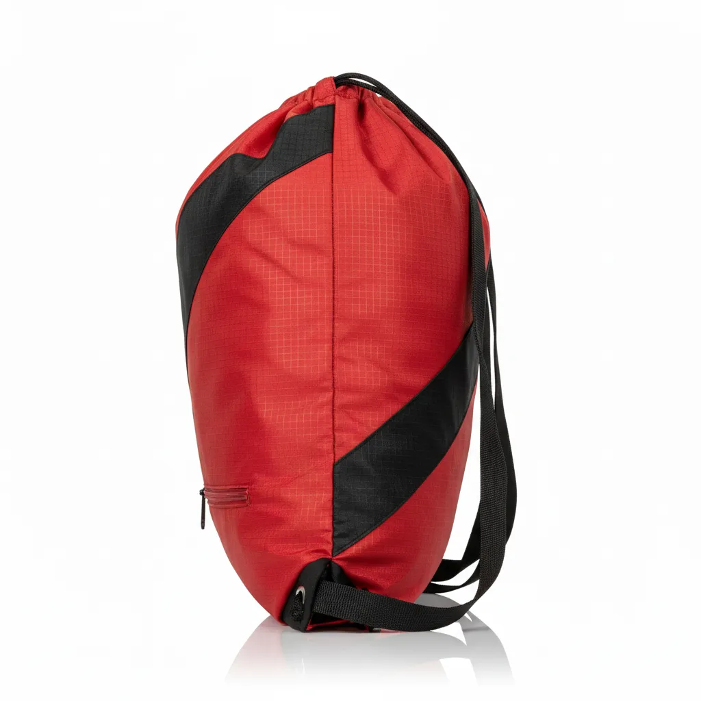 Custom Wrestling Cinch Bag - Black - Cinch Bag Cardinal Contrast Stripe - Side View - HAMCO Sports Inc.