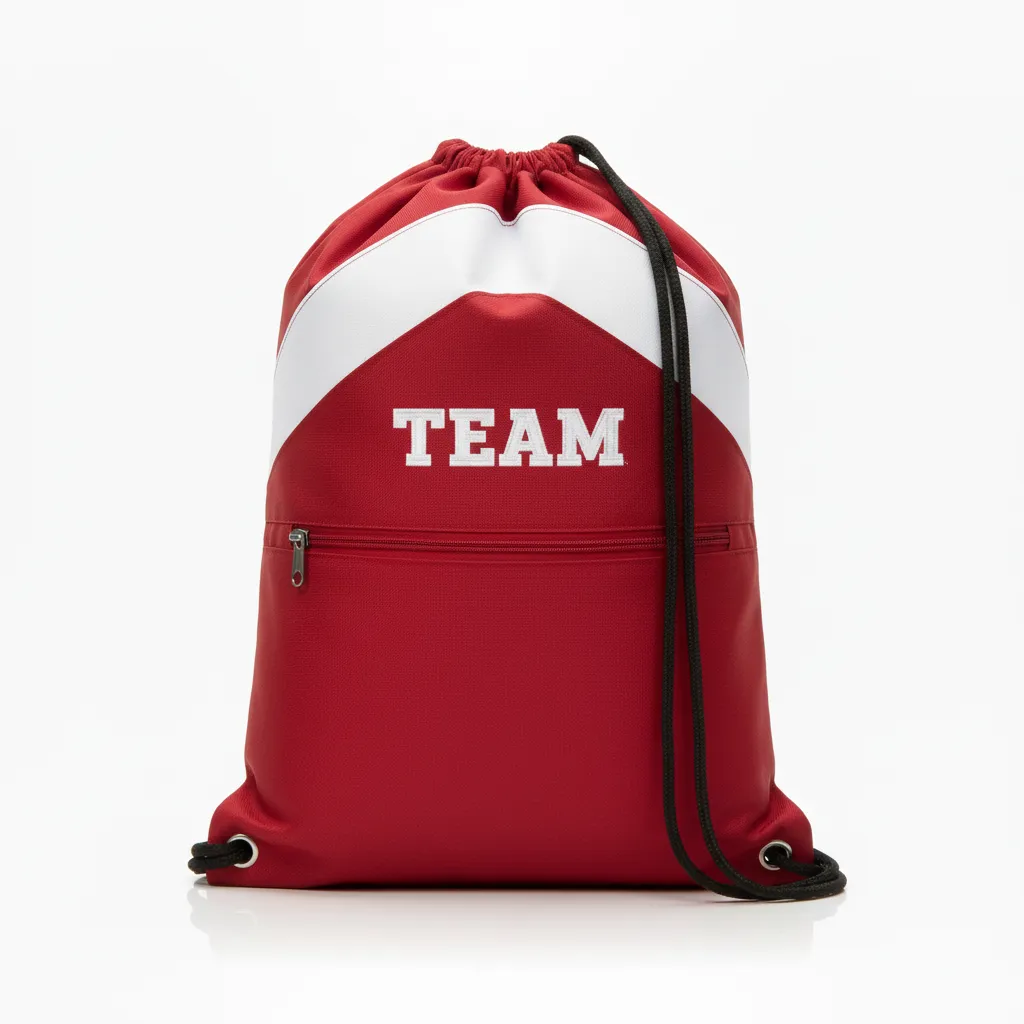 Custom Wrestling Cinch Bag - White - Cinch Bag Cardinal Contrast Stripe - Front View - HAMCO Sports Inc.
