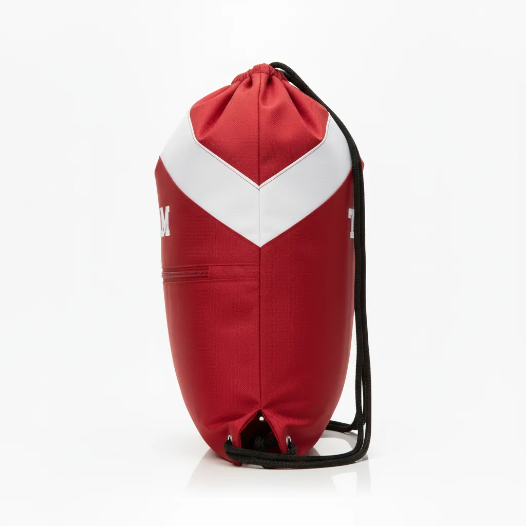 Custom Wrestling Cinch Bag - White - Cinch Bag Cardinal Contrast Stripe - Side View - HAMCO Sports Inc.
