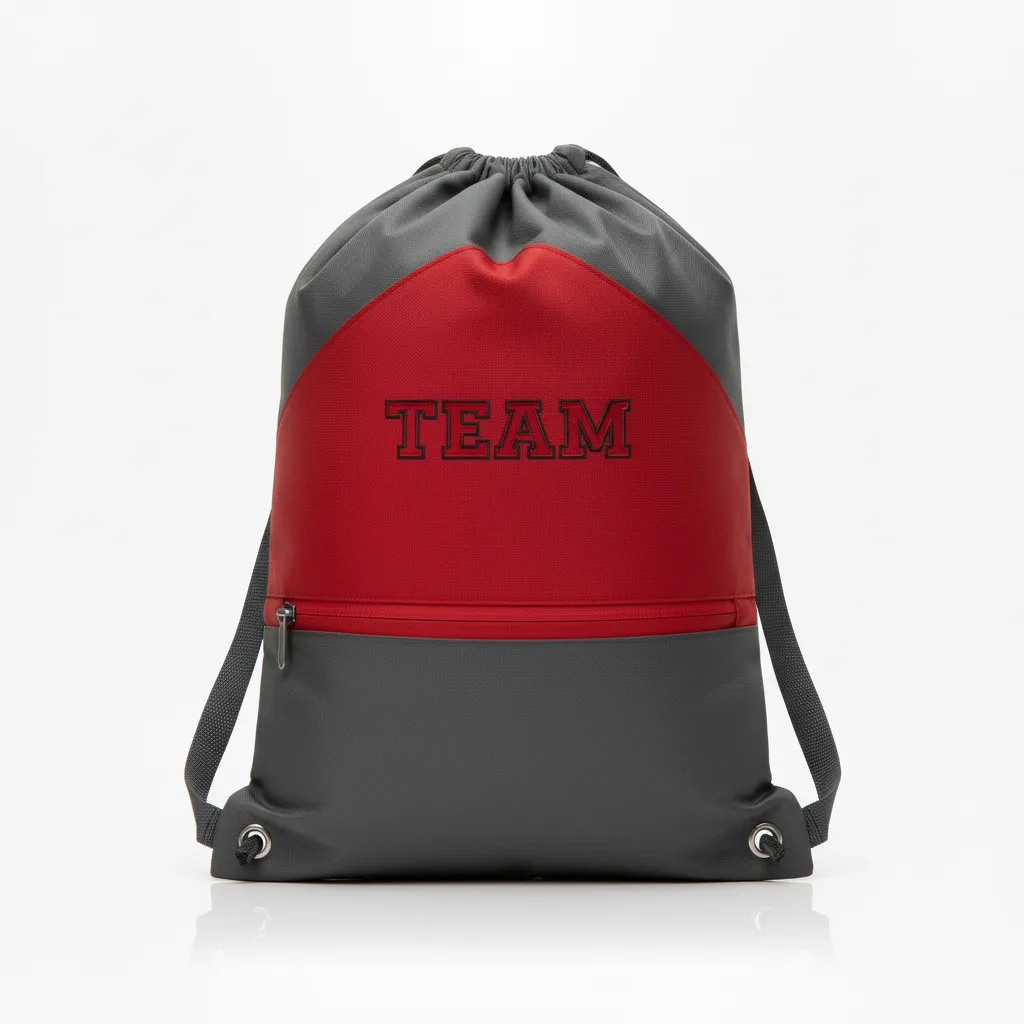 Custom Wrestling Cinch Bag - Red - Cinch Bag Charcoal Front Panel - Front View - HAMCO Sports Inc.