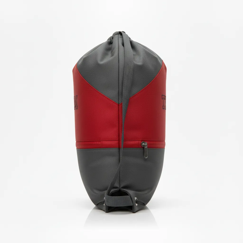 Custom Wrestling Cinch Bag - Red - Cinch Bag Charcoal Front Panel - Side View - HAMCO Sports Inc.