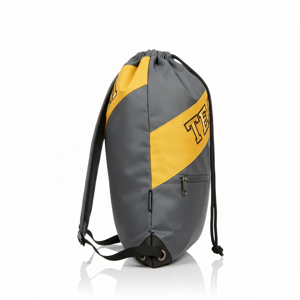 Custom Wrestling Cinch Bag - Gold - Cinch Bag Charcoal Vegas Front Panel - Side View - HAMCO Sports Inc.