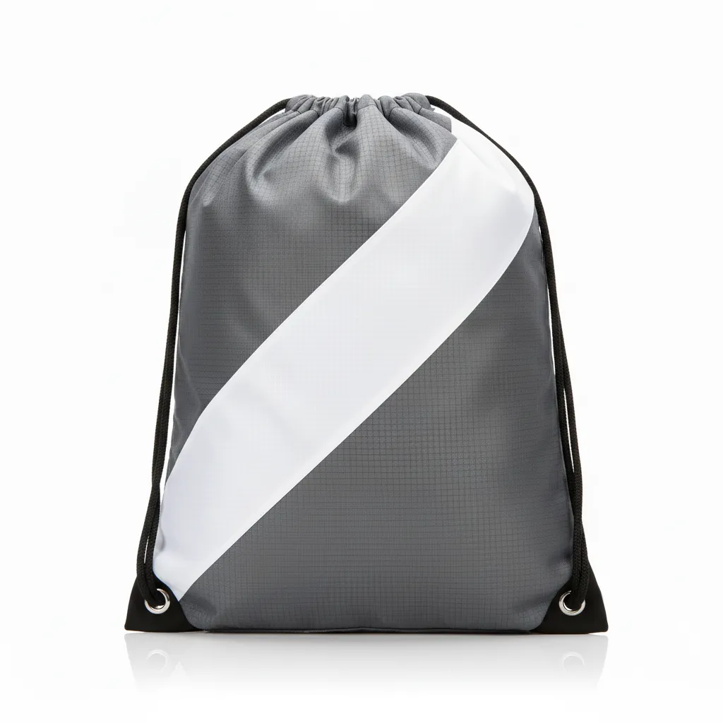 Custom Wrestling Cinch Bag - White - Cinch Bag Charcoal Contrast Stripe - Back View - HAMCO Sports Inc.